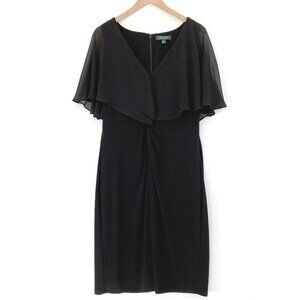Lauren Ralph Lauren Black Sheer Capelet Midi Dress 14
